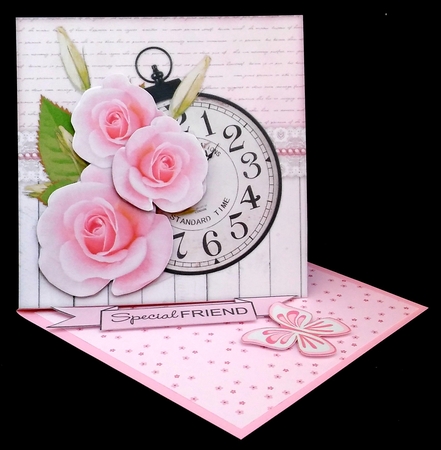 Vintage Clock & Pink Roses by Diane  Hitchcox