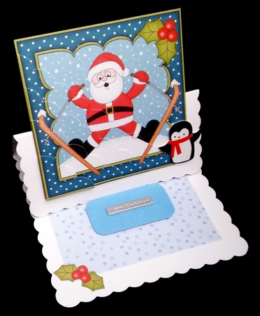 Oops Christmas Santa is Skiing Scallop Corner side stacker Topper by Diane  Hitchcox