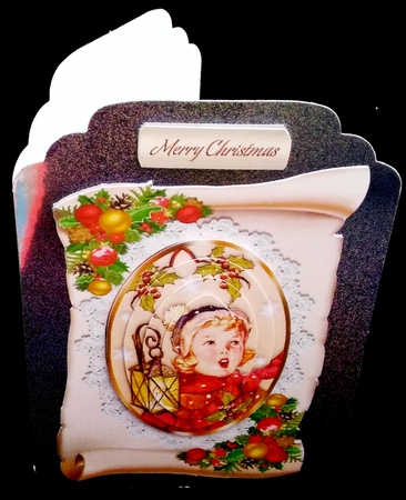 Lovely Vintage little girl singing carols on lace with a scroll  oval pyramids by Diane  Hitchcox