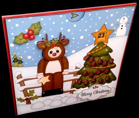 3D Animated Sleeps Till Santa Christmas Tree Countdown Card Kit - Fancy Dress Rudolph by Diane  Hitchcox