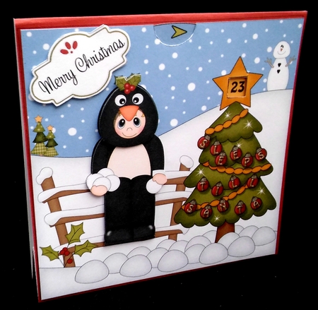 3D Animated Sleeps Till Santa Christmas Tree Countdown Card Kit - Fancy Dress Penguin by Diane  Hitchcox
