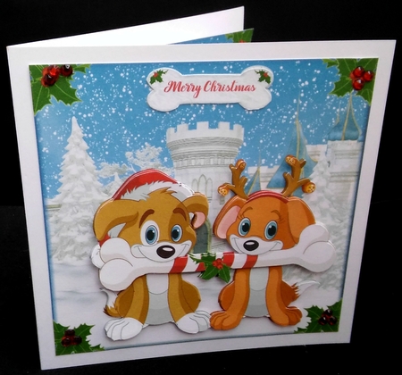 2 Cute Dogs Sharing Their Christmas Bone by Diane  Hitchcox