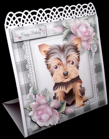 Yorkshire Terrier With Pale Pink Roses 8x8 by Diane  Hitchcox