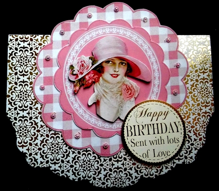 Lovely vintage lady in a pink hat & bows rocker card by Diane  Hitchcox
