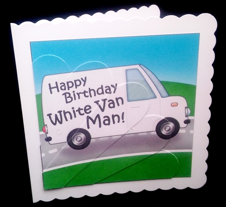 Happy Birthday White Van Man Fan Pyramage Topper by Diane  Hitchcox