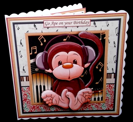 LITTLE MONKEY WITH HEADPHONES 8x8 Decoupage & Insert Mini Kit by Diane  Hitchcox
