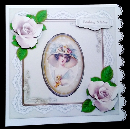 Vintage Lady with Cream Roses 1 by Diane  Hitchcox