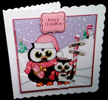 Christmas Little Hoot Owls at the North Pole Wavy Corner side stacker Topper by Diane  Hitchcox