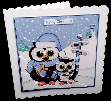 Christmas Little Hoot Owls at the North Pole Wavy Corner side stacker Topper by Diane  Hitchcox