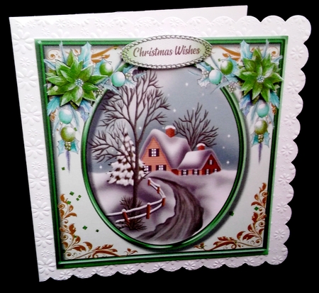 Beautiful Christmas House in a Green frame  by Diane  Hitchcox