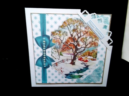 pretty winter scene bracket frame of trees with blue blow  8x8 & pyramids by Diane  Hitchcox