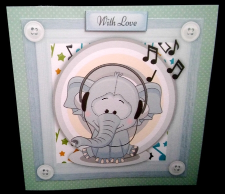 Cute Elephant Listening To Music 8x8 by Diane  Hitchcox