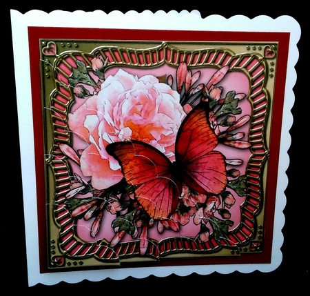 Flowers & Butterfly in a Gold Frame Scalloped Corner Stacker by Diane  Hitchcox
