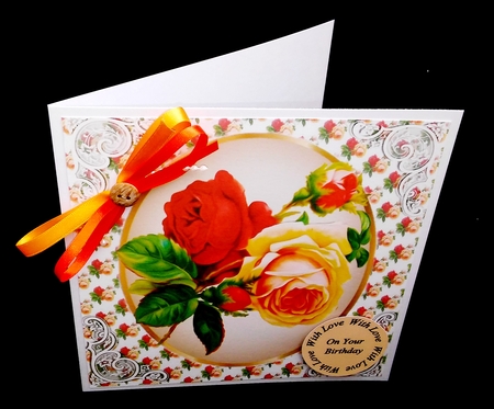 pretty yellow and red  summer roses 8x8 by Diane  Hitchcox