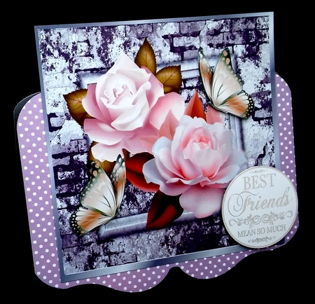 peach roses with brick effect frame with butterflies 8x8 by Diane  Hitchcox