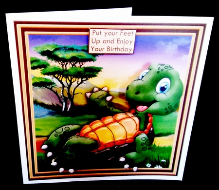PUT YOUR FEET UP TORTOISE WOBBLY HEAD CARD 7.5 Decoupage & Insert Mini Kit by Diane  Hitchcox