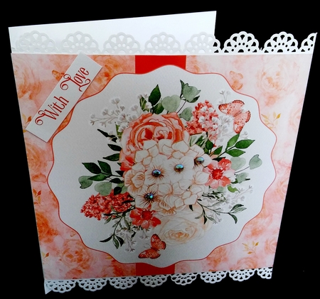 Watercolor Peach Color Flower Arrangement 8x8 Card by Diane  Hitchcox