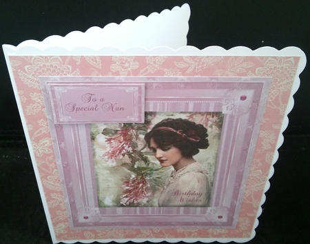 Vintage Lady card front with family tags by Diane  Hitchcox
