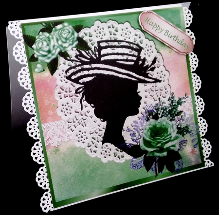 silhouette lady in hat with rainbow and lace with green roses frame 8x8 by Diane  Hitchcox