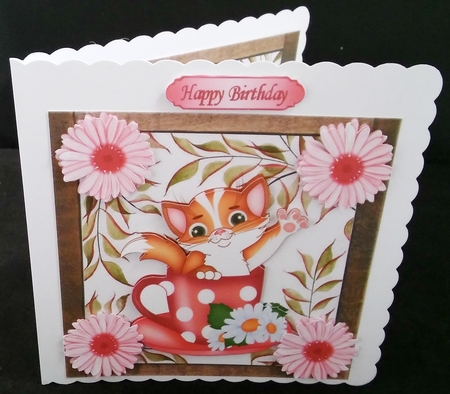 cute kitty in a teacup, with pink flowers 8x8 mini kit by Diane  Hitchcox