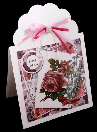 6 x 6 Vintage Roses Card Front with Decoupage, Toppers and Sentiments Dusky Rose/Grey by Diane  Hitchcox