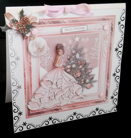 ROSE GOLD CHRISTMAS TREE & LADY Long Dress 7.5 Decoupage & Insert Mini Kit by Diane  Hitchcox