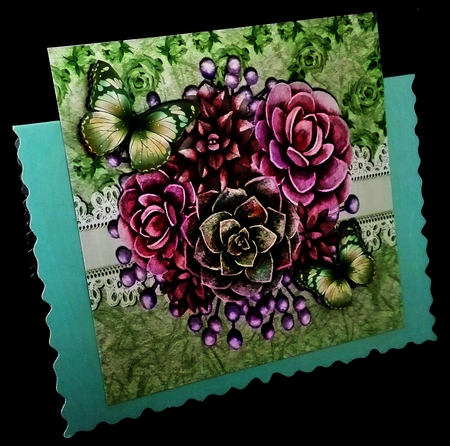 Pretty Painted Flowers with green butterflies & lace 8x8 by Diane  Hitchcox