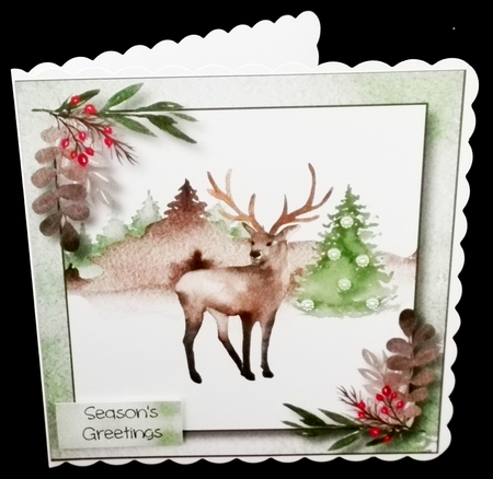 Watercolour Winter Wishes - Stag 8x8 by Diane  Hitchcox