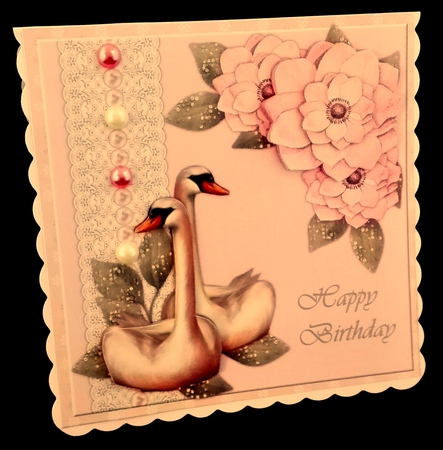 Happy Birthday Swans & Flowers  by Diane  Hitchcox