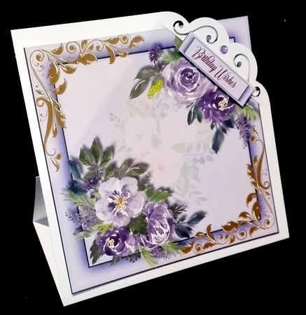 Lilac Roses and Gold Corner Scroll by Diane  Hitchcox