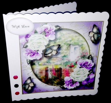 Rose Cottage Flutters - Purple Roses 8x8 by Diane  Hitchcox