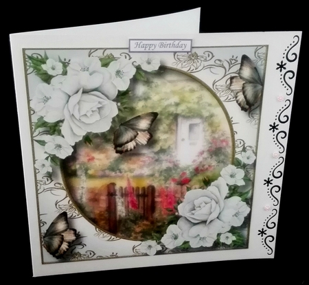 Rose Cottage Flutters - White Roses 8x8 by Diane  Hitchcox