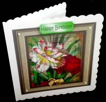 Pretty garden red/white flowers in frame with pyramids 7x7 by Diane  Hitchcox