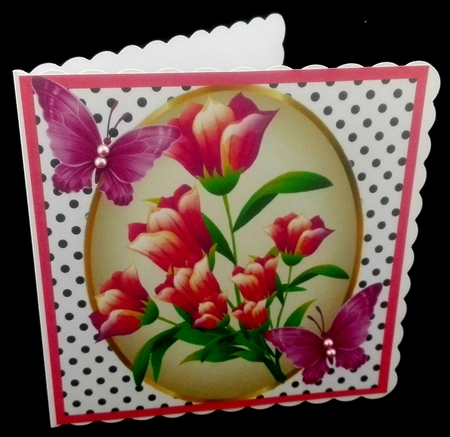 Pretty vibrant flowers with butterflies and polkadot 8x8 by Diane  Hitchcox