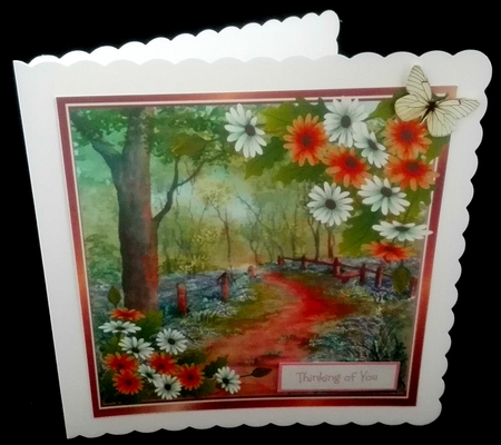 Pretty Corner peach/white daisies with bluebell woods 8x8 by Diane  Hitchcox