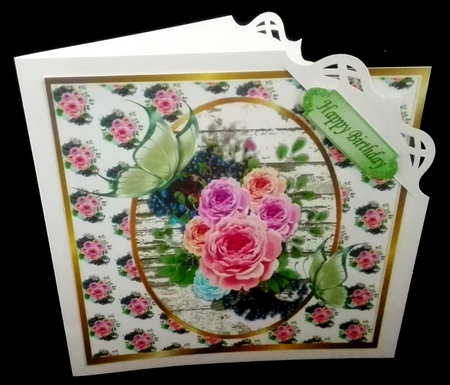 pretty arrangement of roses & berries with butterflies 8x8 by Diane  Hitchcox