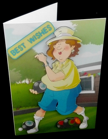 Lawn Bowls Lady 2 Blue and Yellow by Diane  Hitchcox