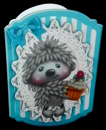 cute hedggy with cupcake  on lace blue stripe bracket card by Diane  Hitchcox
