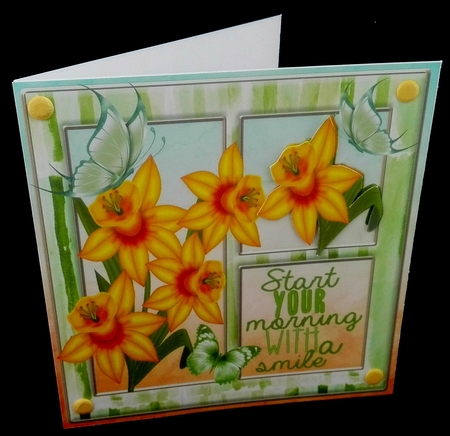 Start your morning with a smile, sunny yellow daffodils 8x8 by Diane  Hitchcox
