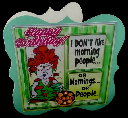 Grumpy Lady that hates mornings in green window frame 8x8 by Diane  Hitchcox