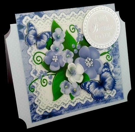 Pretty Lilac/white spring flowers on lace with script 7x7 frame by Diane  Hitchcox