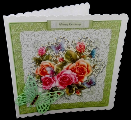 Lovely floral bouquet on lace  by Diane  Hitchcox