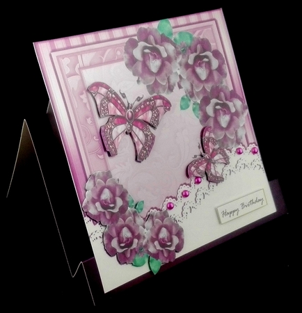 Pretty pink roses & lace with butterflies 8x8 by Diane  Hitchcox