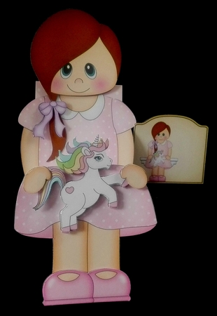 3D On the Shelf Card Kit - Young Girl Madeline has a Toy Unicorn by Diane  Hitchcox