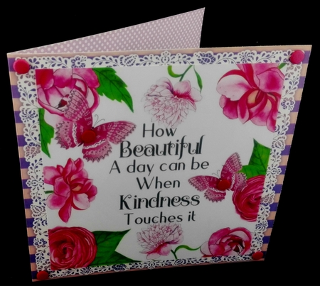 Pretty pink roses, butterflies and script 8x8 card front by Diane  Hitchcox