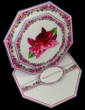 Pink orchids octagonal easel card with matching envelope by Diane  Hitchcox