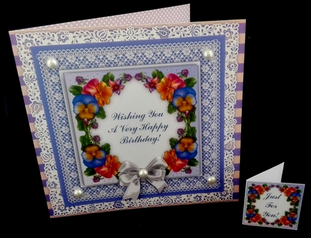 8 x 8 Blue Pansy & Lace Card Toppers by Diane  Hitchcox
