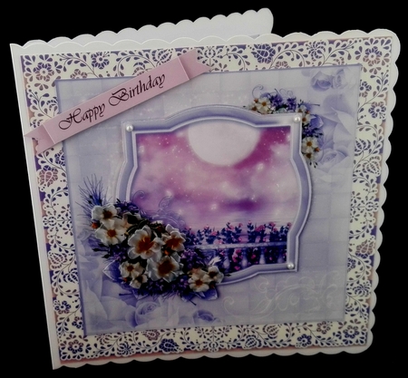 Pretty Purple & White Flower Tranquil Scene Mini Kit  (No Greeting Panel on Card Front) by Diane  Hitchcox