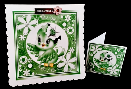 Cute little green bird in flower frame 7x7 by Diane  Hitchcox