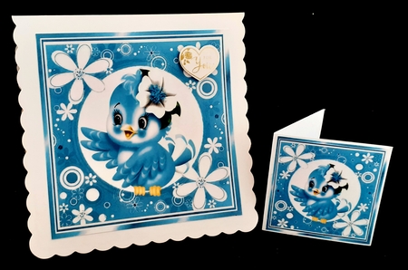 Cute little blue bird in flower frame 7x7 by Diane  Hitchcox